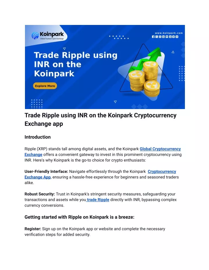 trade ripple using inr on the koinpark