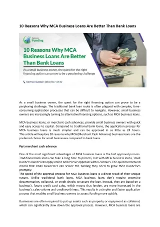 10 Reasons Why MCA Business Loans Are Better Than Bank Loans by Opalescent Funding