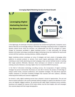 Leveraging Digital Marketing Services for Brand Growth