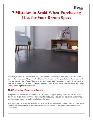 7 Mistakes to Avoid When Purchasing Tiles for Your Dream Space