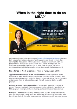 when is the right time to do an mba