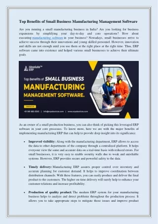 Top Benefits of Small Business Manufacturing Management Software