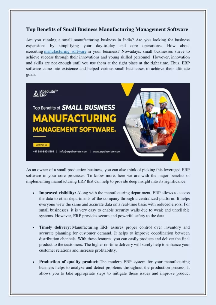 top benefits of small business manufacturing