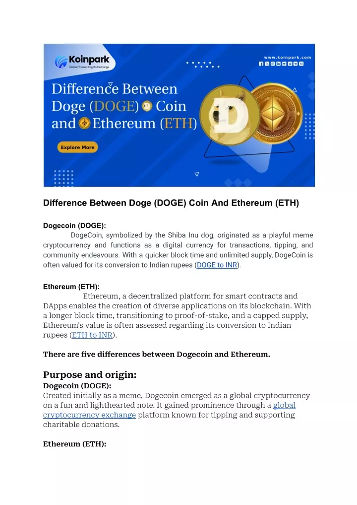 difference between doge doge coin and ethereum eth