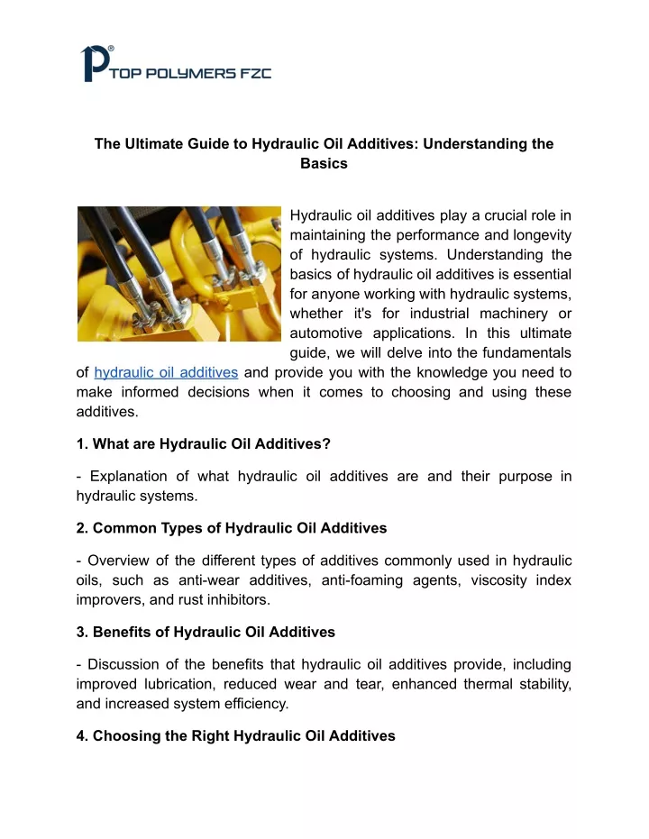 the ultimate guide to hydraulic oil additives