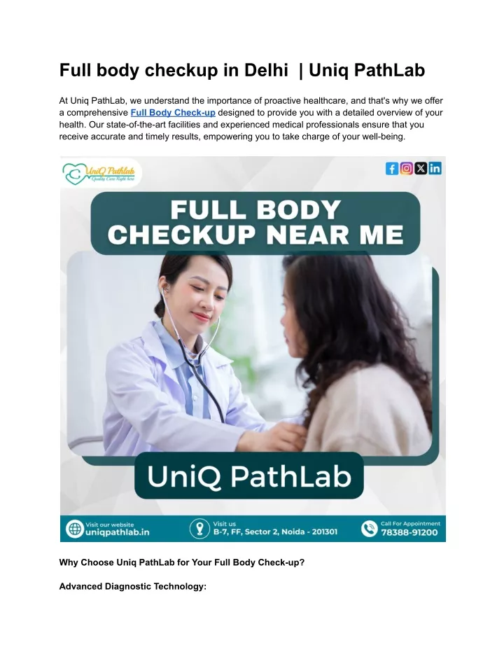 full body checkup in delhi uniq pathlab