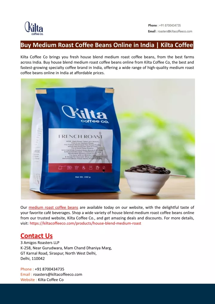 buy medium roast coffee beans online in india