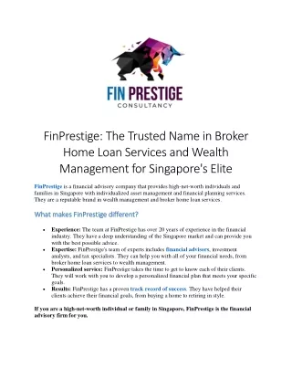 FinPrestige The Trusted Name in Broker Home Loan Services