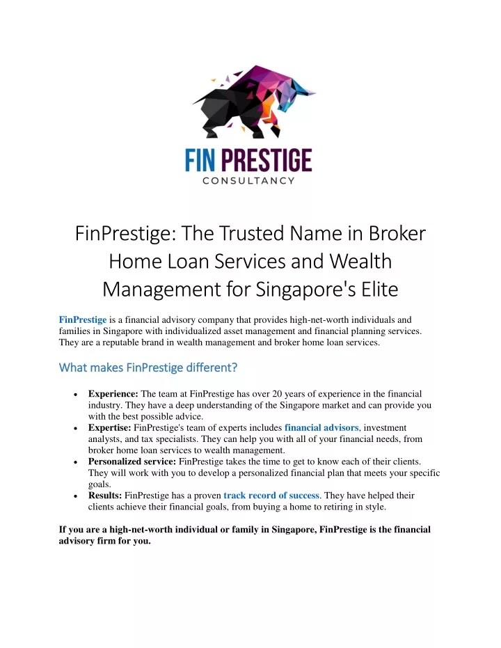 finprestige the trusted name in broker home loan