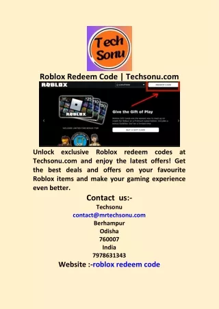 Roblox Redeem Code  Techsonu com