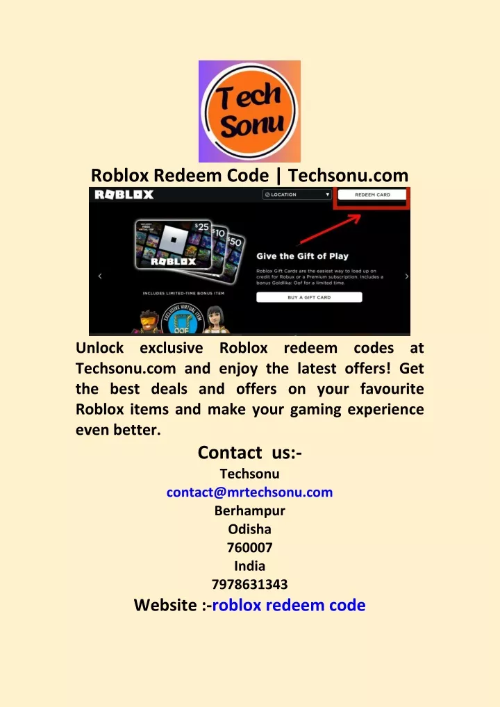 roblox redeem code techsonu com