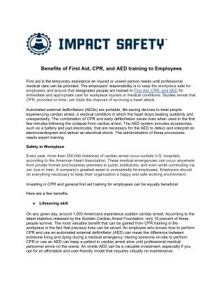 Benefits of First Aid, CPR, and AED training to Employees - Impactsafetyinc