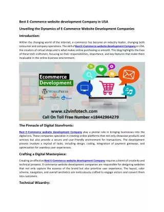 Best E-Commerce website development Company in USA