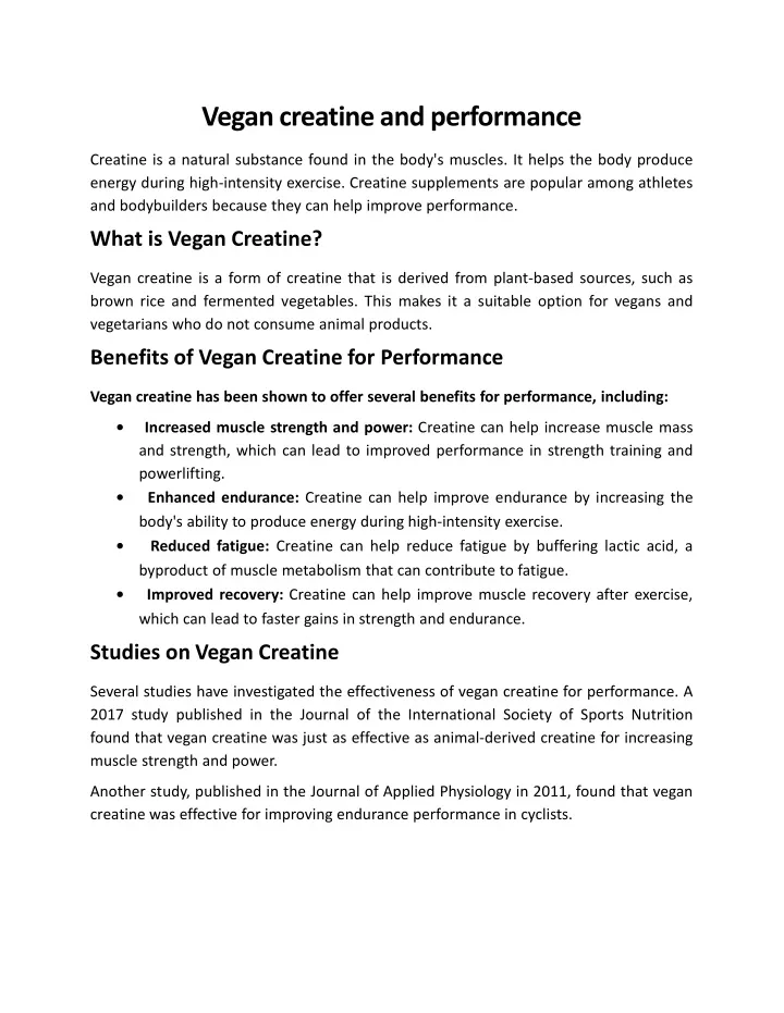 vegan creatine and performance creatine