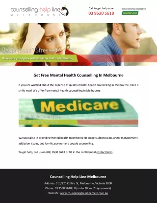 Get Free Mental Health Counselling In Melbourne