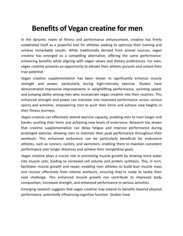 benefits of vegan creatine for men in the dynamic