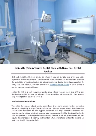 Smiles On 35th: A Trusted Dental Clinic with Numerous Dental Services