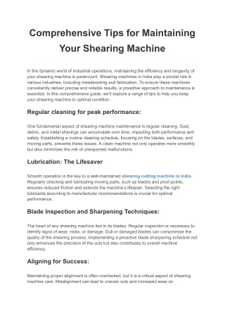 Comprehensive Tips for Maintaining Your Shearing Machine
