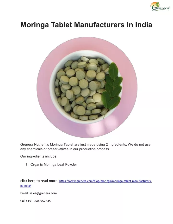 moringa tablet manufacturers in india