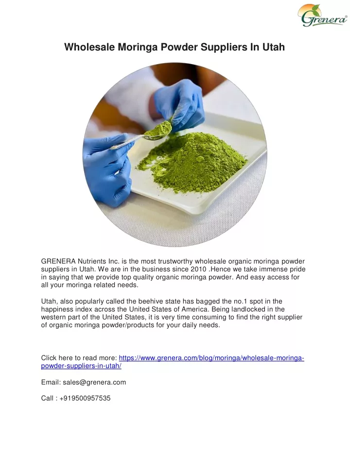 wholesale moringa powder suppliers in utah