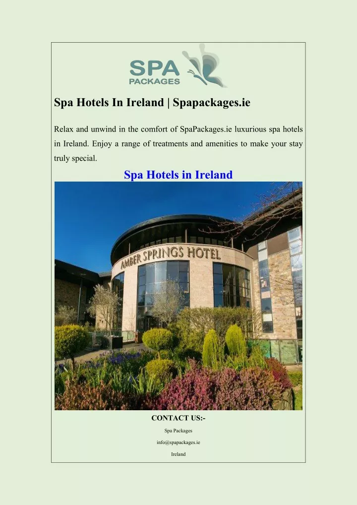spa hotels in ireland spapackages ie