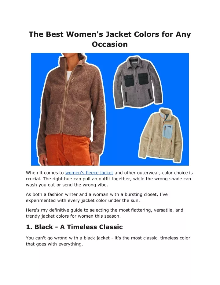 the best women s jacket colors for any occasion