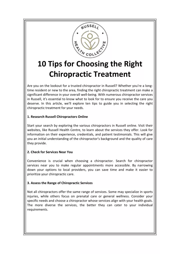 10 tips for choosing the right chiropractic