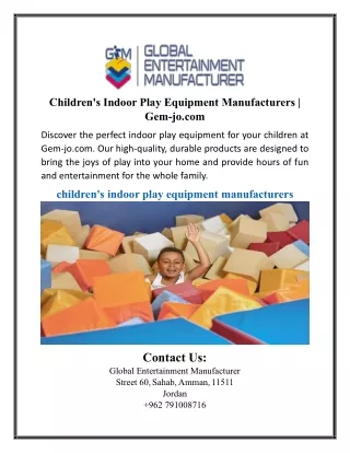 Children's Indoor Play Equipment Manufacturers | Gem-jo.com