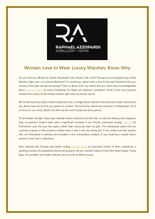 Women Love to Wear Luxury Watches: Know Why