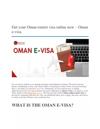 Get your Oman Tourist visa Online now By Oman Visa