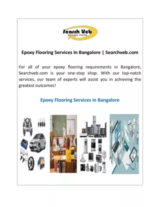 Epoxy Flooring Services In Bangalore  Searchveb.com