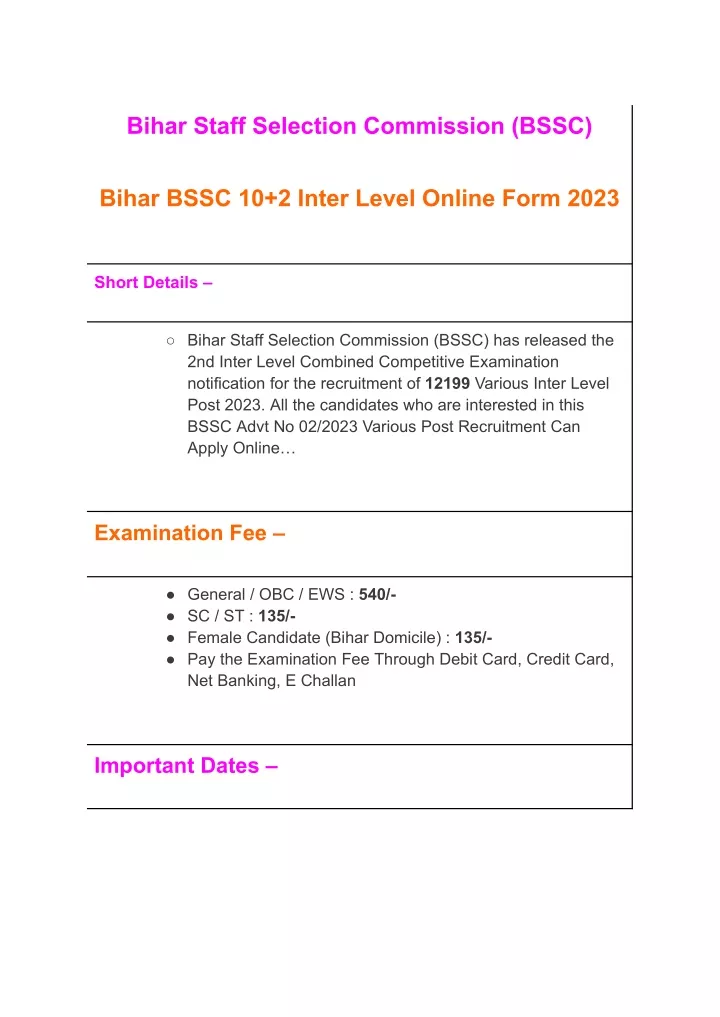 bihar staff selection commission bssc