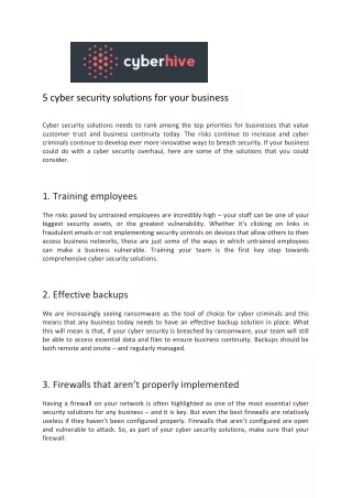 5 cyber security solutions for your business