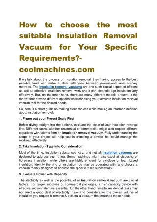 How to choose the most suitable Insulation Removal Vacuum for Your Specific Requirements-coolmachines.com