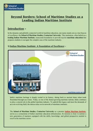 Beyond Borders School of Maritime Studies as a Leading Indian Maritime Institute