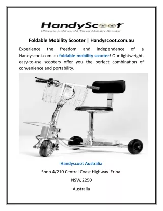 Foldable Mobility Scooter  Handyscoot.com.au