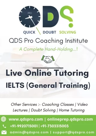QDS Pro IELTS (General Training) Live Online Tutoring Prospectus