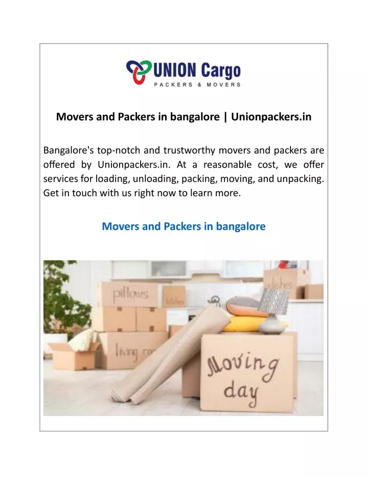 movers and packers in bangalore unionpackers in