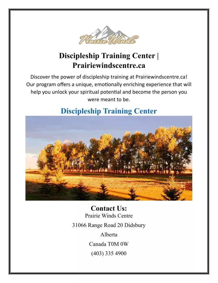 discipleship training center prairiewindscentre ca