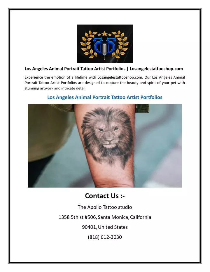 los angeles animal portrait tattoo artist