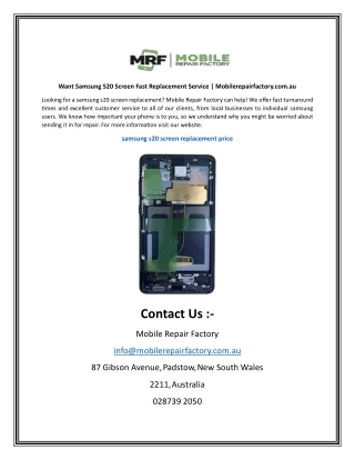 want samsung s20 screen fast replacement service