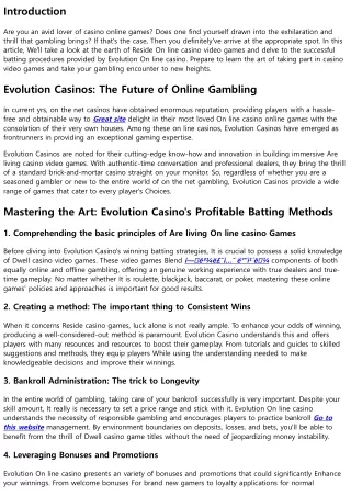 Mastering the Art: Evolution Casino's Profitable Batting Methods for Dwell On li