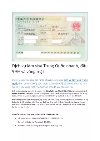 Dich vu lam visa Trung Quoc nhanh va vang mat