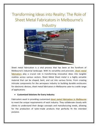 Transforming Ideas into Reality: The Role of Sheet Metal Fabricators in Melbourn