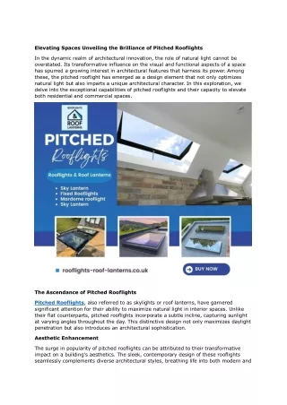 Elevating Spaces Unveiling the Brilliance of Pitched Rooflights
