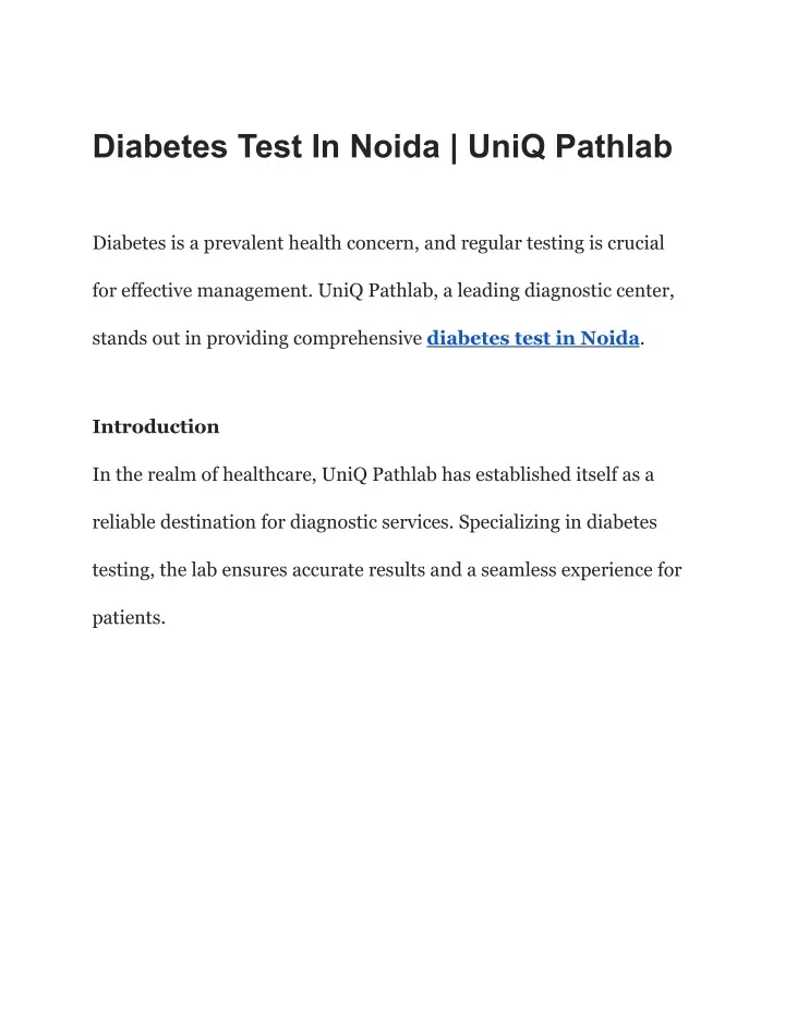 diabetes test in noida uniq pathlab