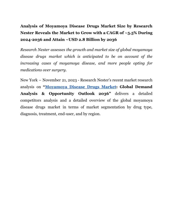 analysis of moyamoya disease drugs market size