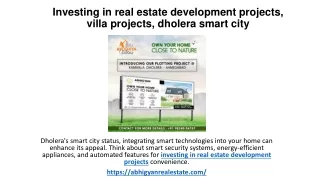 Investing in real estate development projects, villa projects, dholera smart city