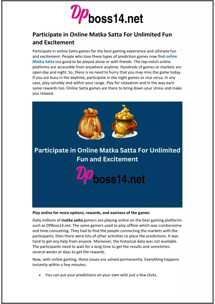 participate in online matka satta for unlimited