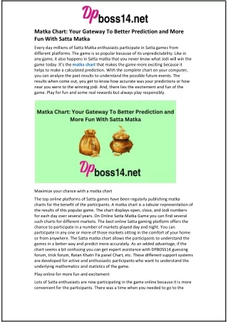 matka chart your gateway to better prediction
